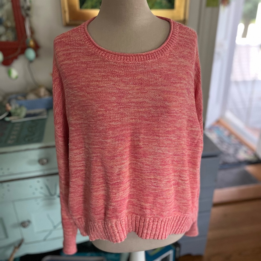 Ann Taylor LOFT Cropped Sweater Coral Multi Cotton VGUC Cozy